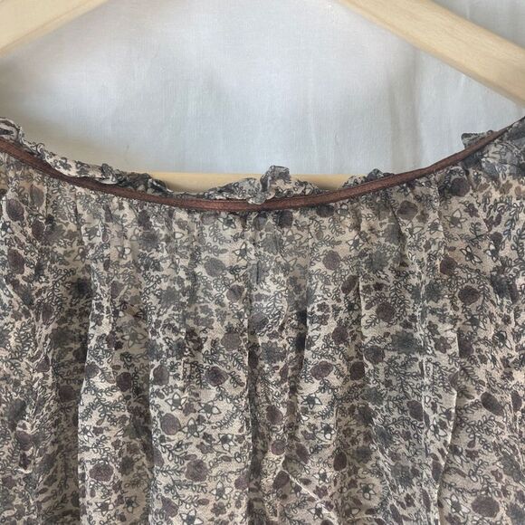 Joie Sheer Brown Floral Print Peasant Style Festival Top Sz S - Picture 6 of 7